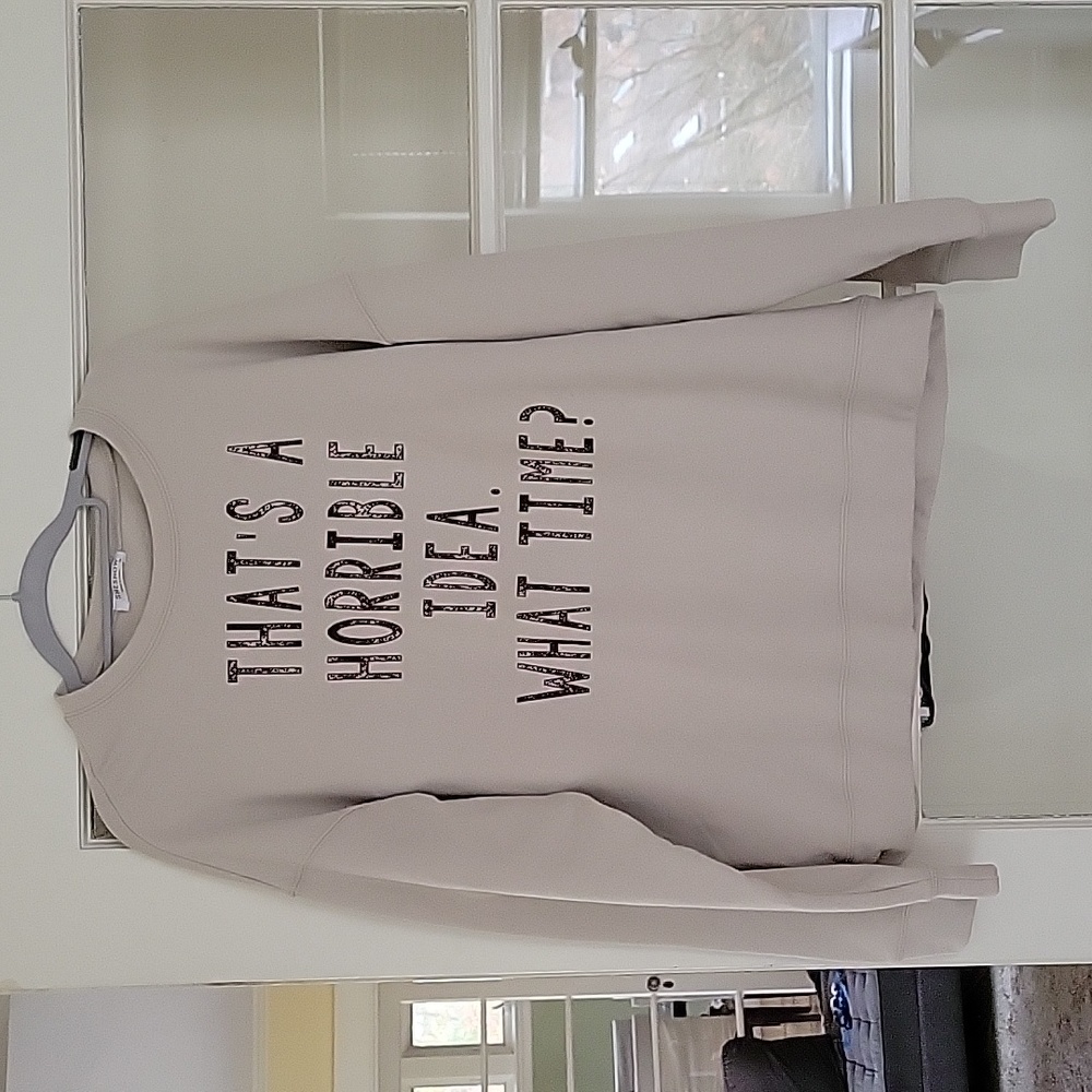 Sheshow sweatshirt: That's a horrible idea.  What time?